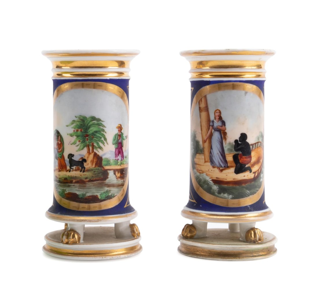 PAIR 19TH C. PARIS PORCELAIN COBALT SPILL VASES (1 of 8)