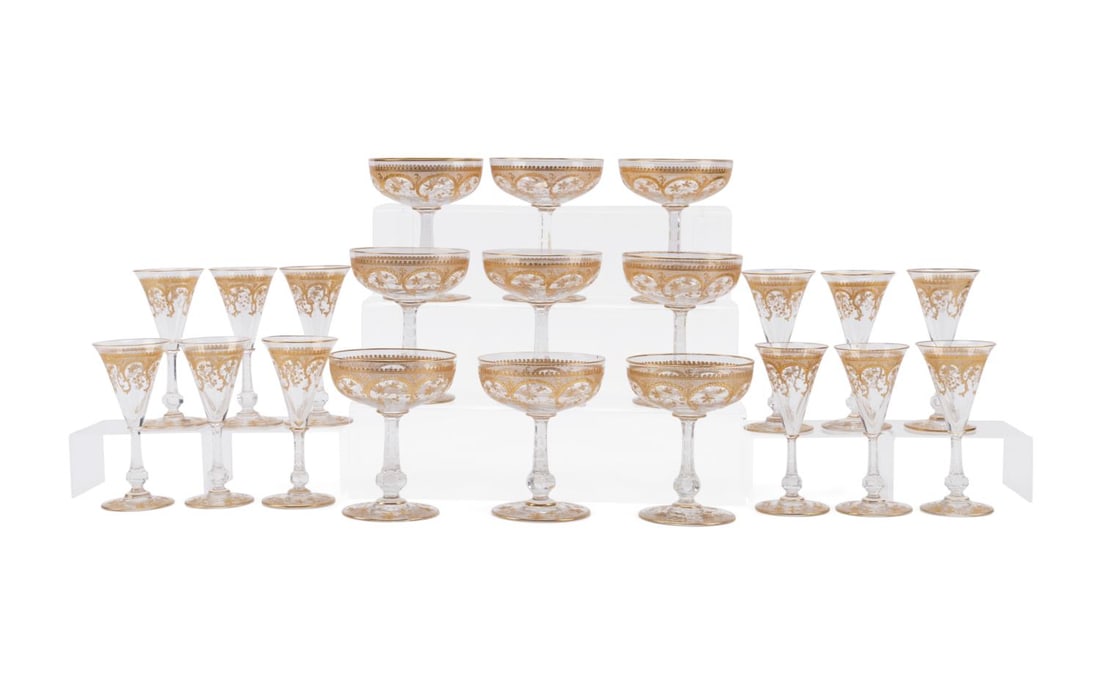 21PC GILT CRYSTAL STEMWARE SET, COUPES & CORDIALS (1 of 5)