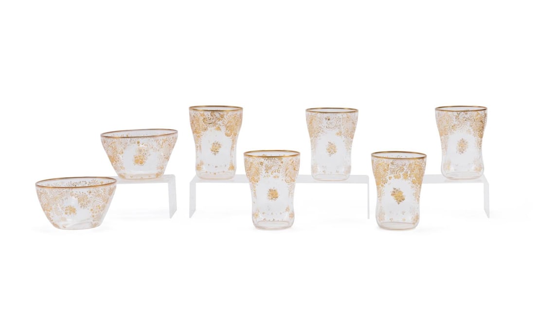 7PCS FLORAL GILT DIMPLED TUMBLERS & FINGER BOWLS (1 of 9)