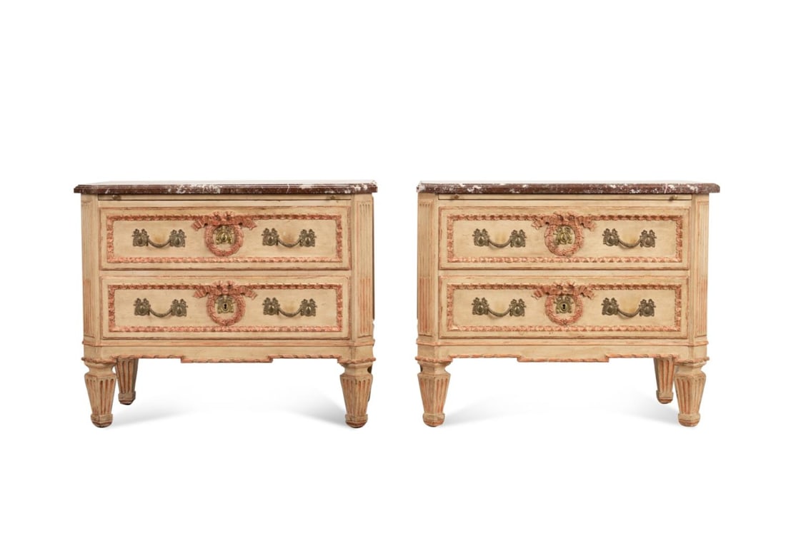 PAIR ITALIAN PAINTED CHESTS WITH MARBLE TOPS (1 of 7)