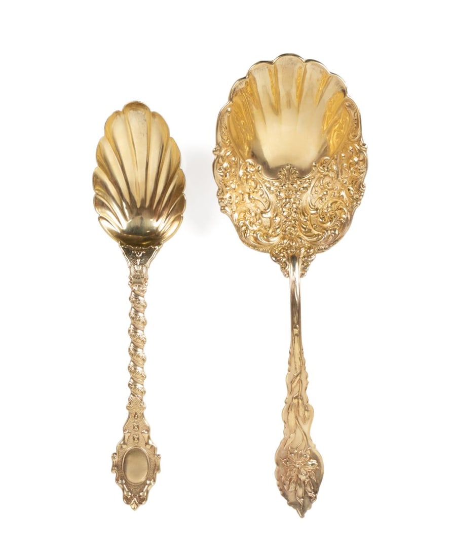 TWO GOLD WASH & STERLING SERVING SPOONS (1 of 8)