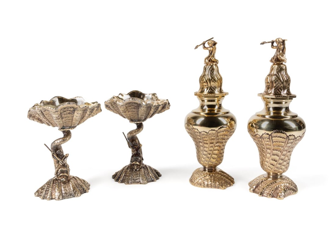 4PCS BARKER ELLIS PLATED SALT CELLARS & SHAKERS (1 of 11)