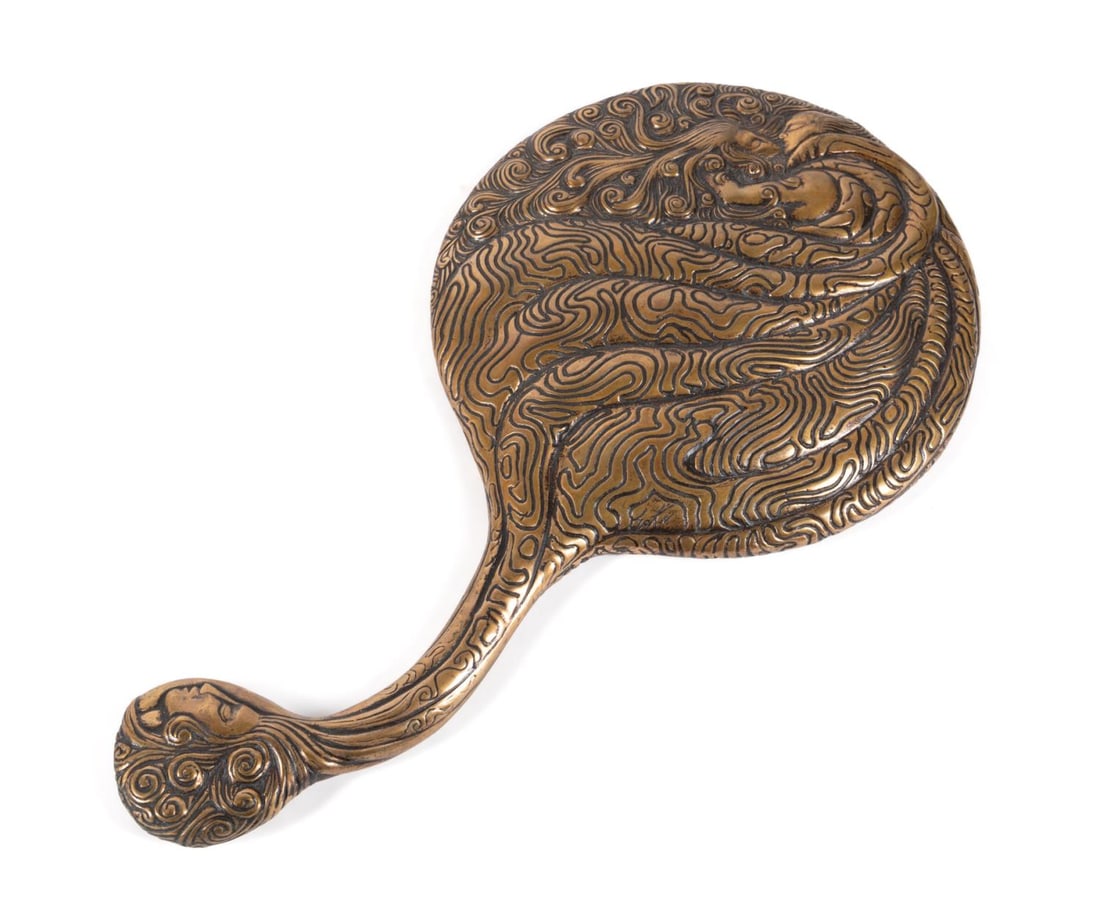 ERTE 'SUN & MOON' BRONZE FIGURAL HAND MIRROR (1 of 6)