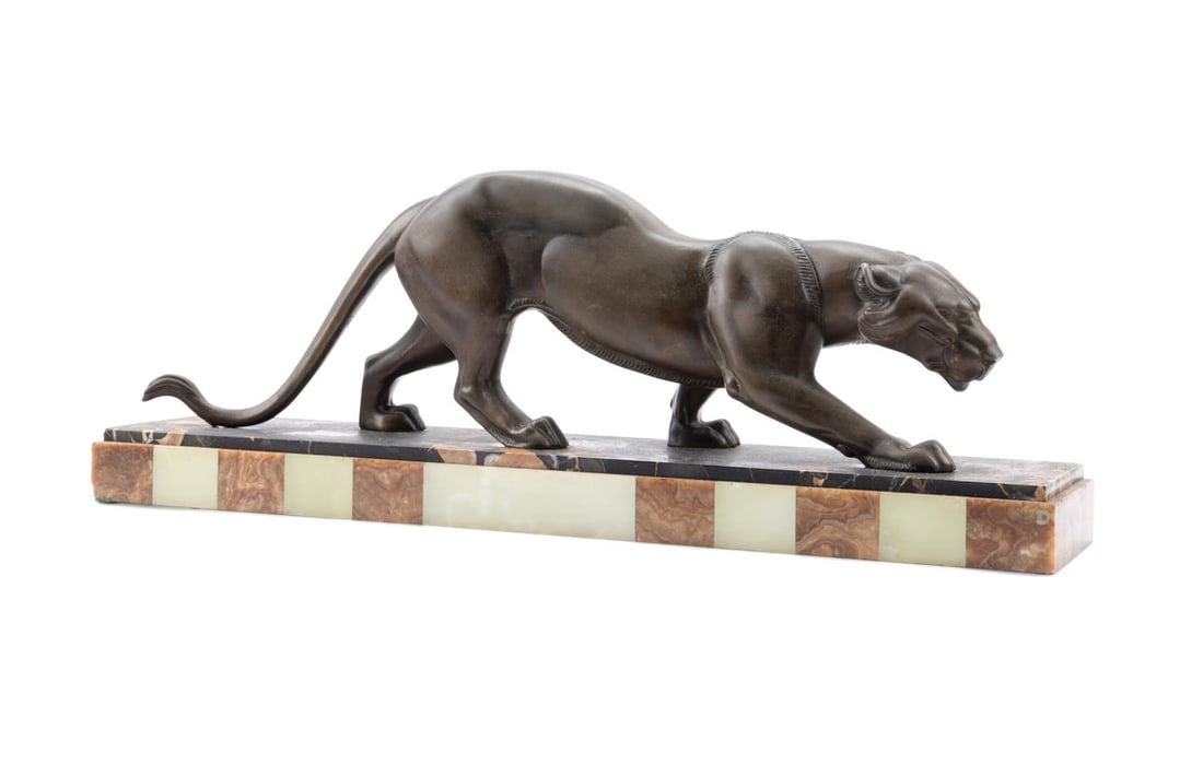 ART DECO PATINATED PANTHER ON MARBLE AND ONYX BASE (1 of 7)
