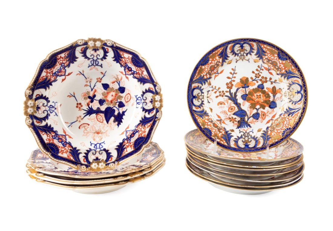 12PCS ENGLISH IMARI PORCELAIN PLATES & BOWLS (1 of 11)