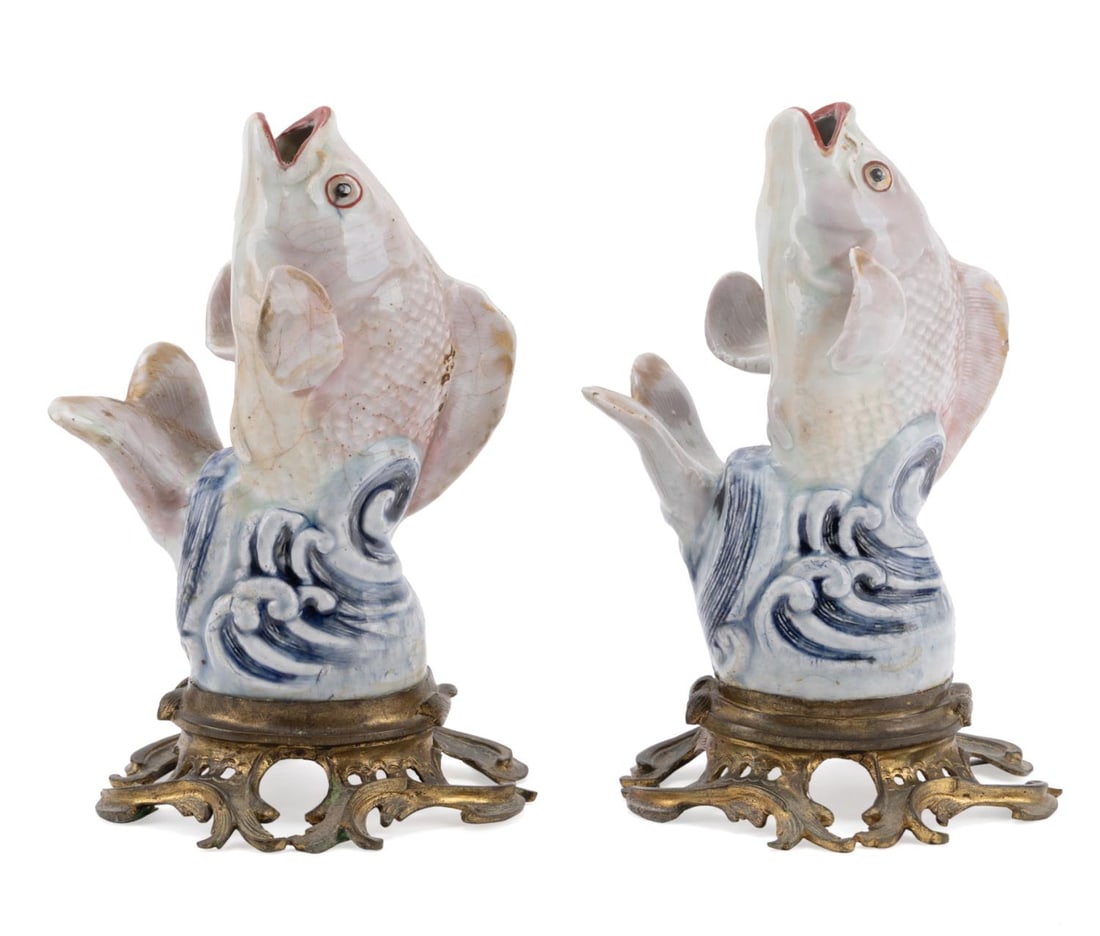 PR BRONZE MOUNTED JAPANESE PORCELAIN CARP VASES (1 of 7)