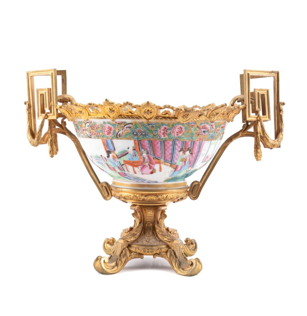 19TH C. CHINESE ROSE MANDARIN ORMOLU MOUNTED BOWL (1 of 9)