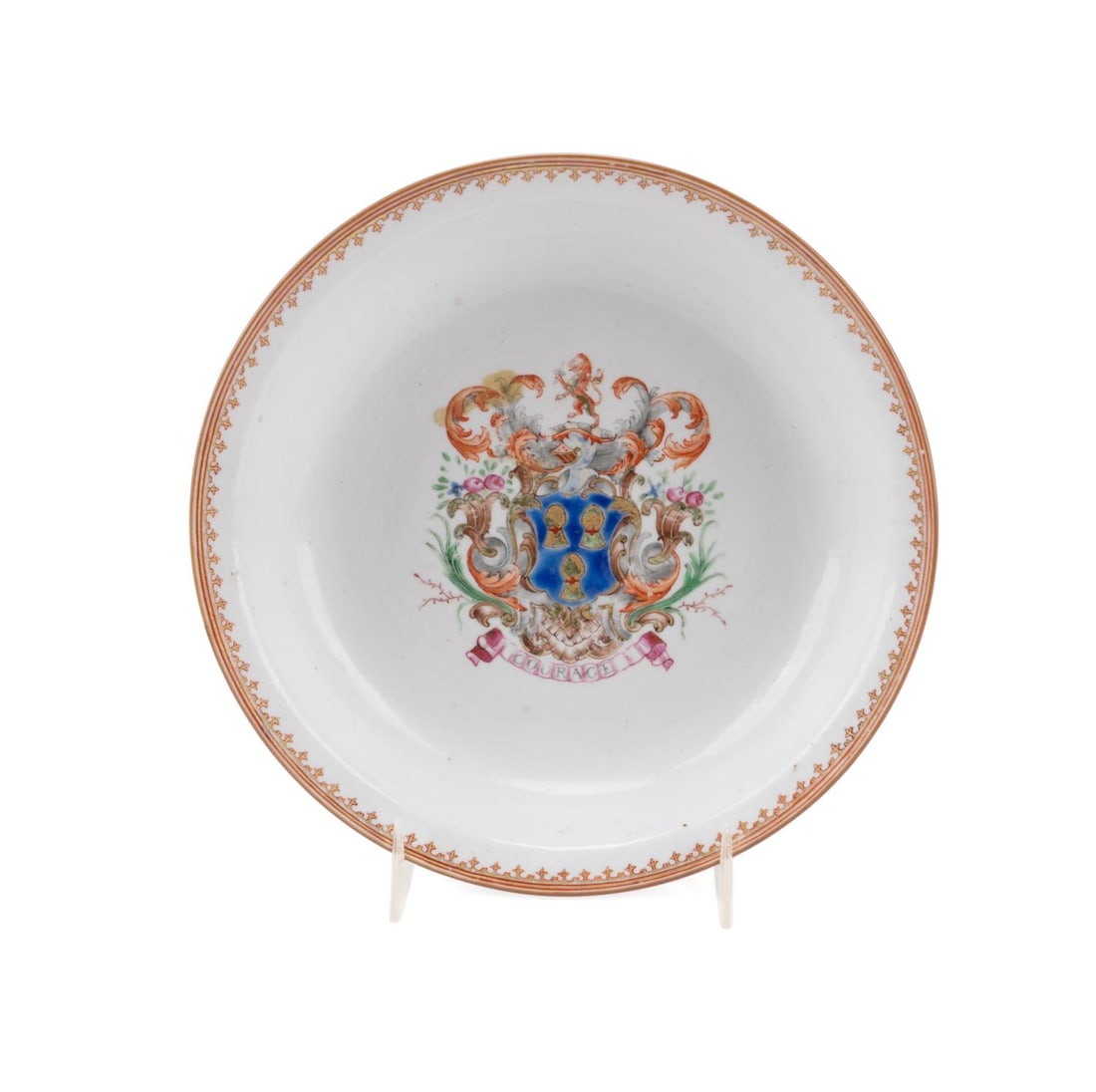L. 18TH C. CHINESE EXPORT ARMORIAL PUDDING DISH (1 of 5)