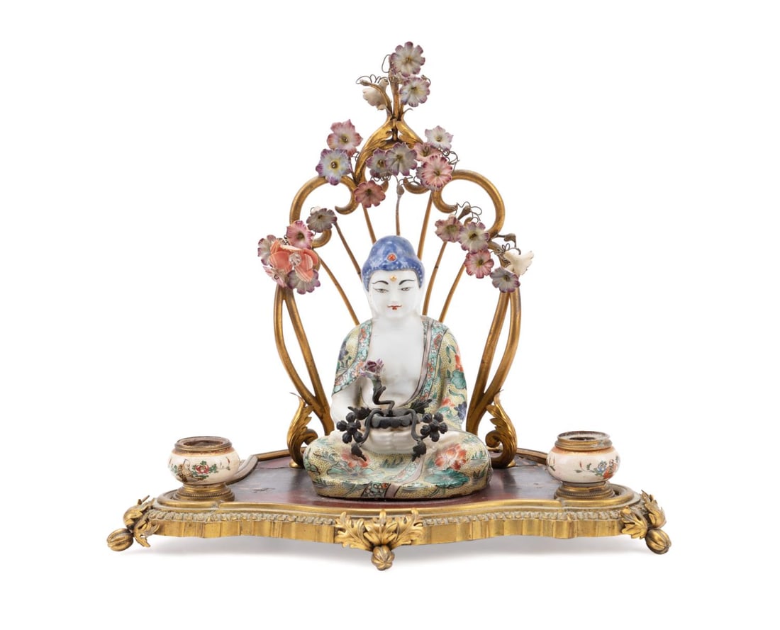 FRENCH BRONZE MOUNTED CHINESE BUDDHA INKSTAND (1 of 8)