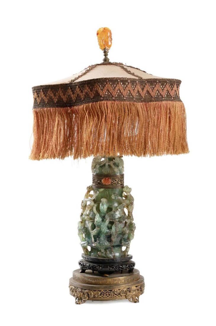 CHINESE JADEITE COVERED URN MOUNTED AS A LAMP (1 of 10)