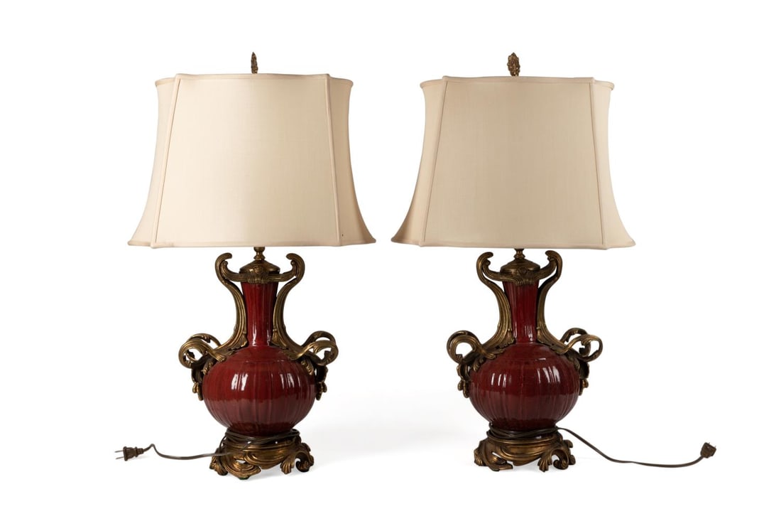 PAIR CHINESE SANG DE BOEUF BRONZE MOUNTED LAMPS (1 of 7)