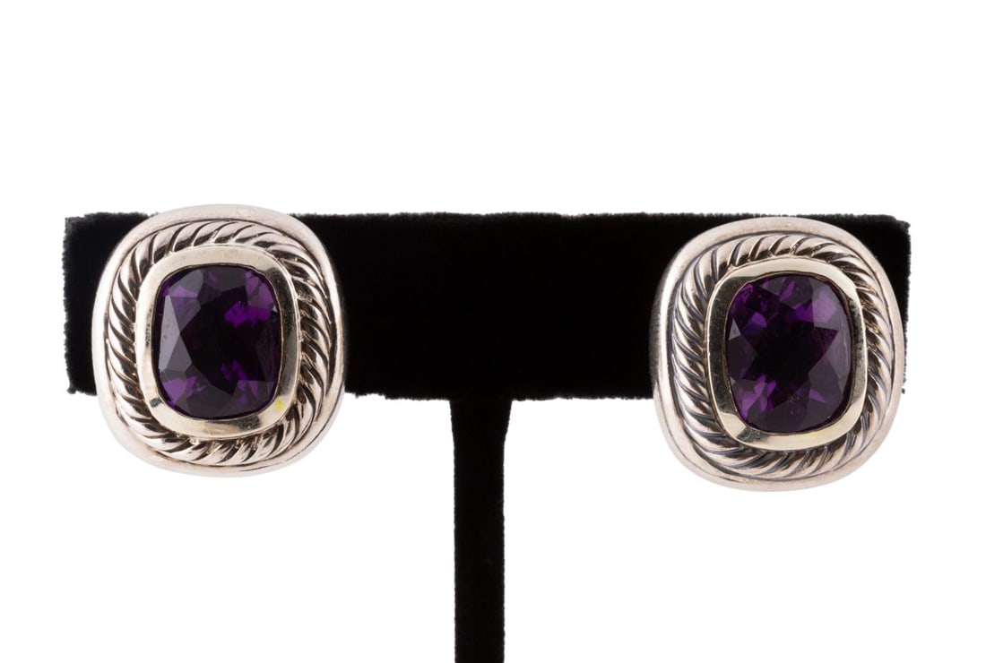 DAVID YURMAN AMETHYST, STERLING & 14K EARRINGS (1 of 4)