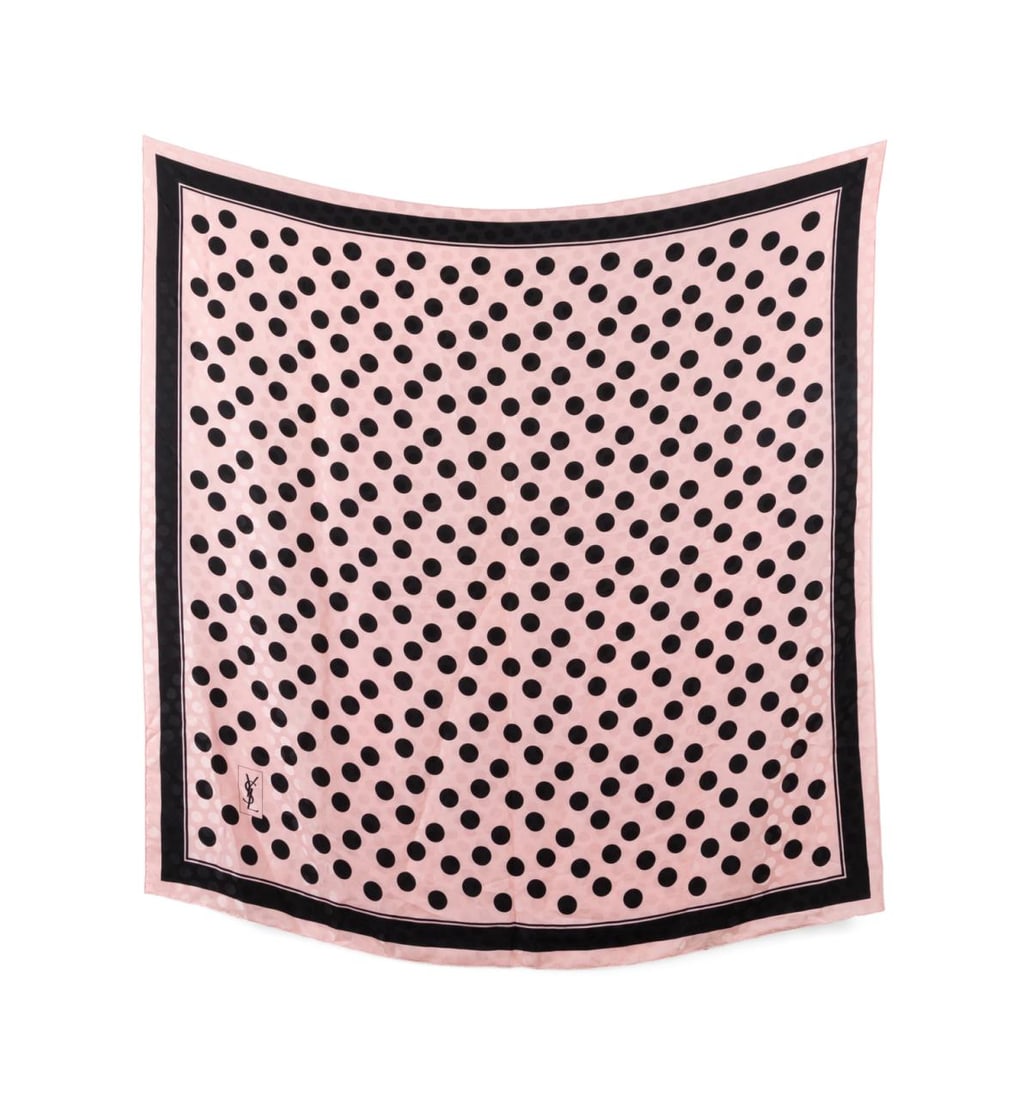 YSL BLACK POLKA DOT & BABY PINK SILK SCARF (1 of 4)