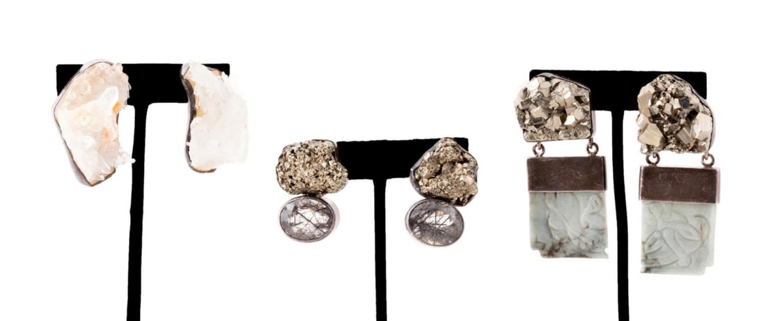 3 PAIRS REBECCA COLLINS STERLING CLIP ON EARRINGS (1 of 12)