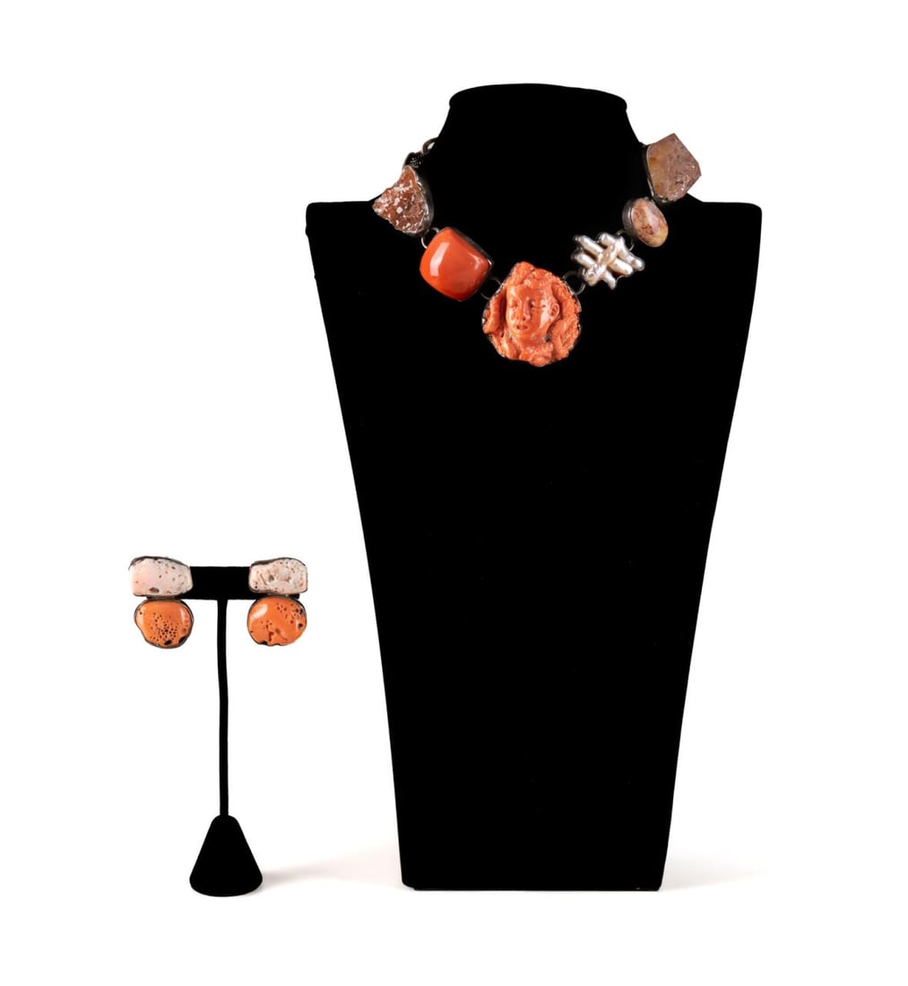 REBECCA COLLINS CORAL & 925 NECKLACE & EAR CLIPS (1 of 10)