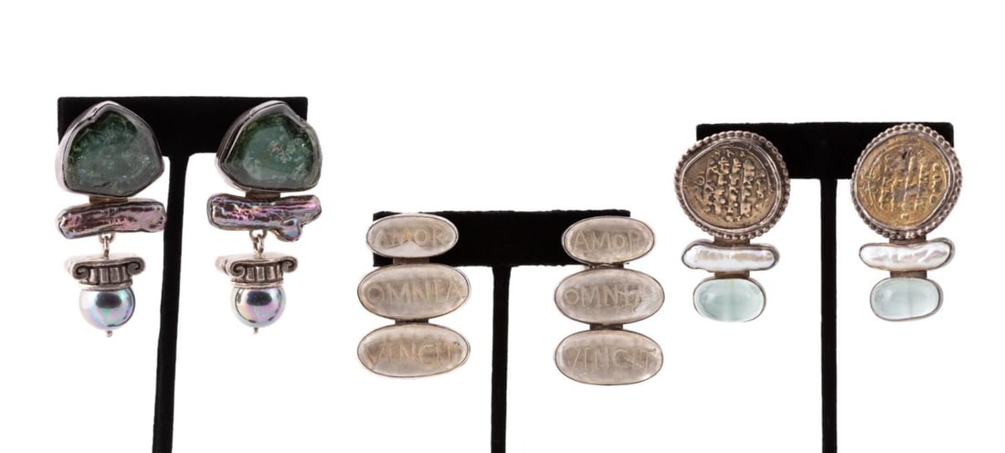 3 PAIRS REBECCA COLLINS STERLING CLIP ON EARRINGS (1 of 11)