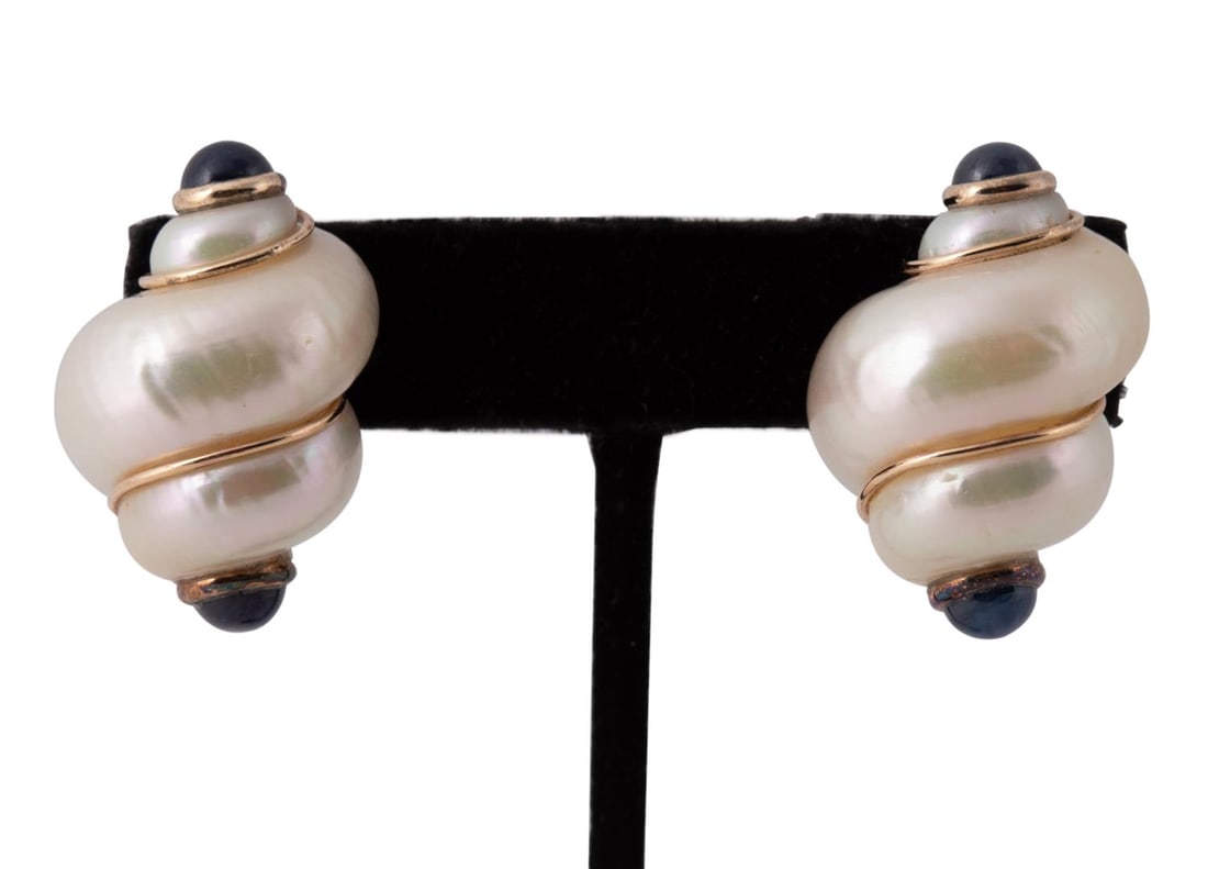 MAZ MAJOOBI SHELL, SAPPHIRE & 14K GOLD EARRINGS (1 of 6)