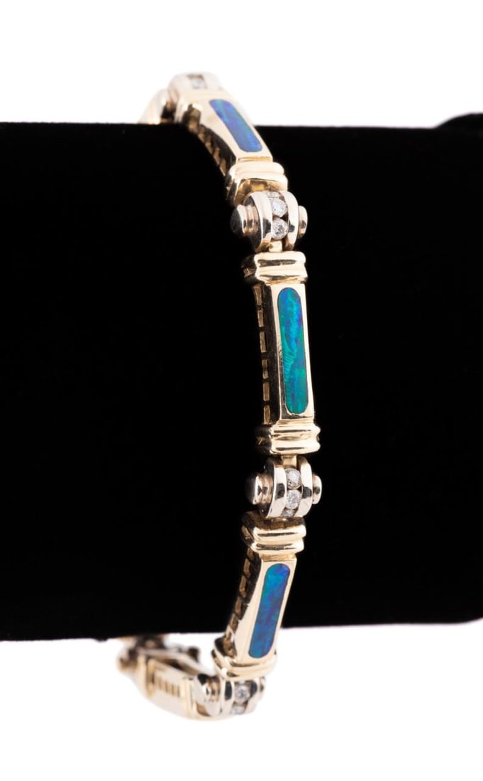 OPAL, DIAMOND AND 14K YELLOW GOLD BRACELET (1 of 5)