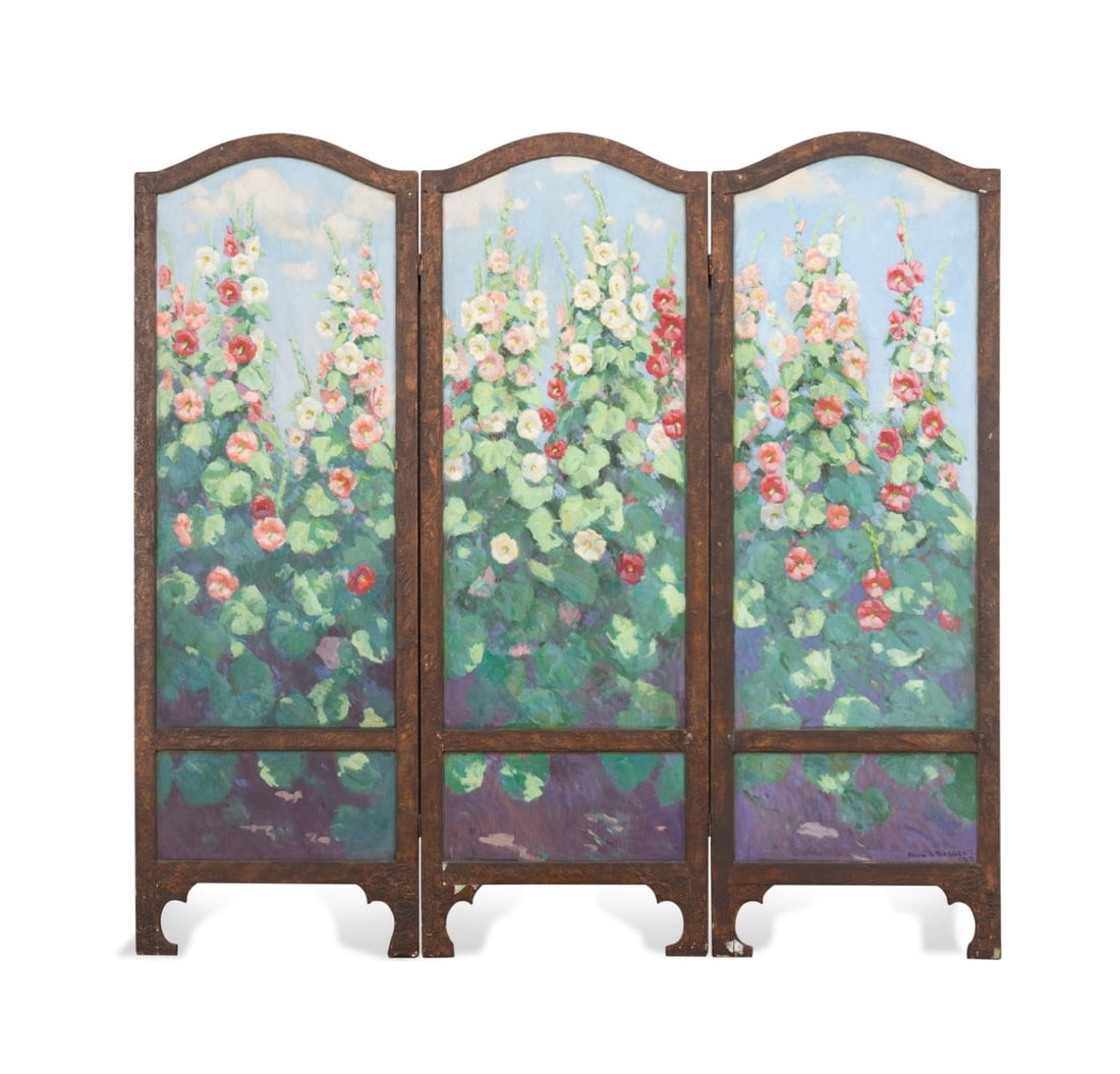 PAUL T. SARGENT 3-PANEL FLORAL FLOOR SCREEN O/B (1 of 5)