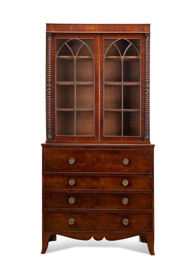ENGLISH MAHOGANY BUREAU BOOKCASE, 19TH C. (1 of 11)