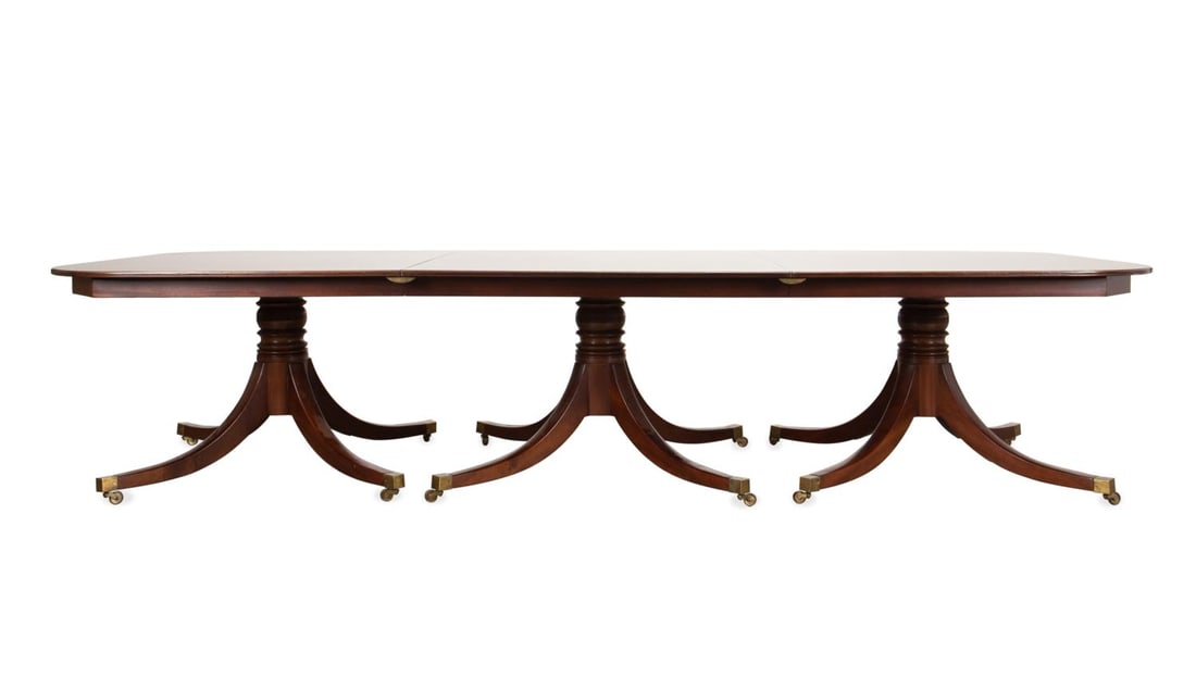 ENGLISH TRIPLE PEDESTAL DINING TABLE, 19TH C. (1 of 6)