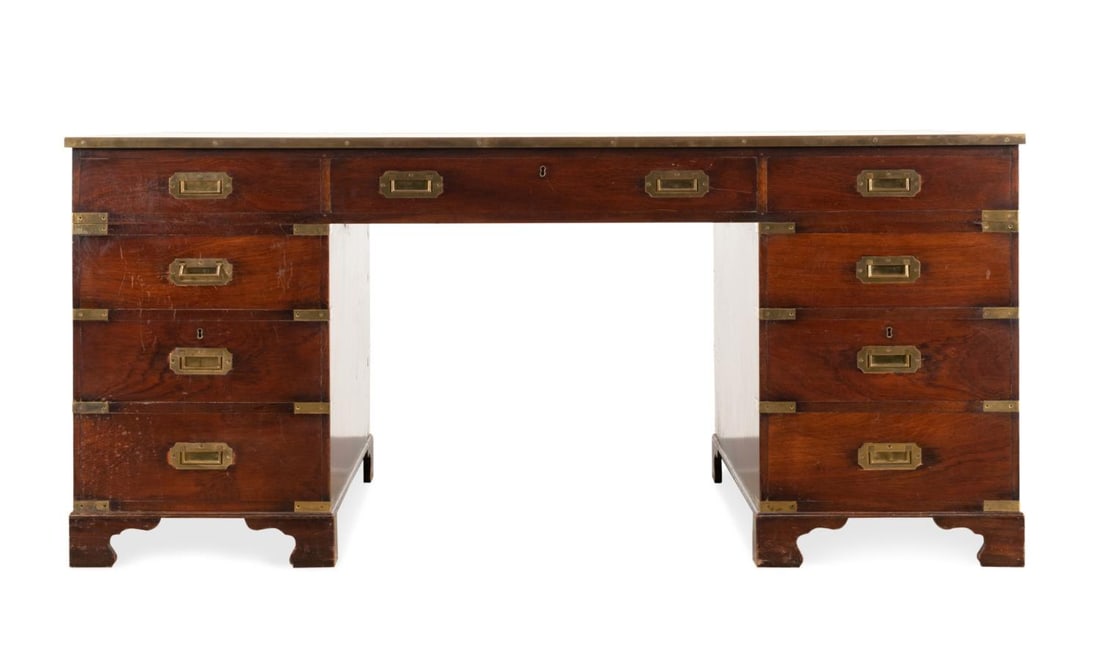 CAMPAIGN STYLE DOUBLE PEDESTAL MAHOGANY DESK (1 of 5)