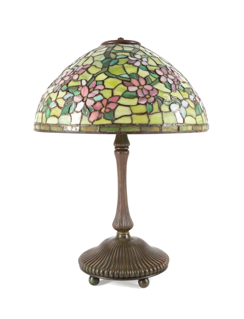 TIFFANY STUDIOS BRONZE LAMP BASE W/ AMERICAN SHADE (1 of 9)