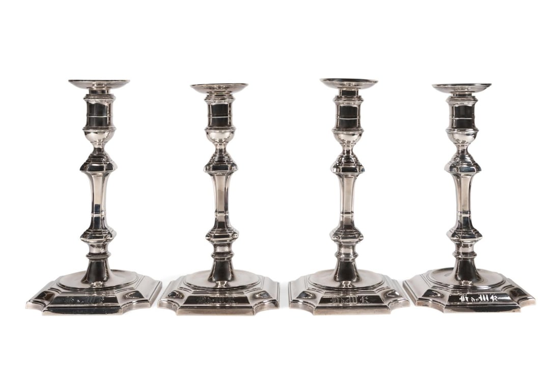 SET OF FOUR GEORGE V STERLING SILVER CANDLESTICKS (1 of 7)