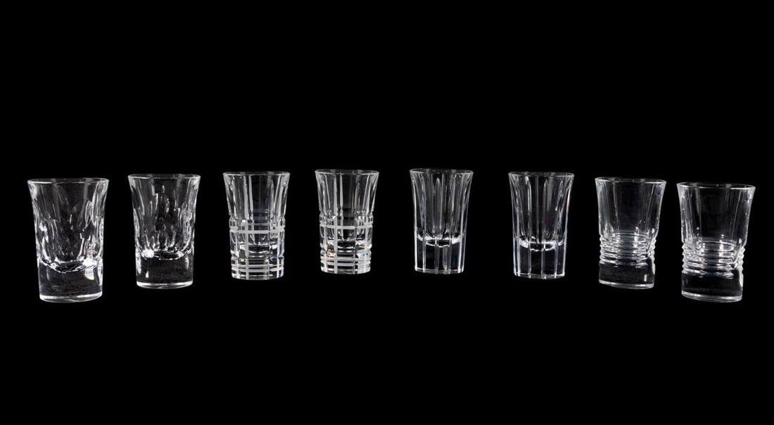 EIGHT CHRISTOFLE MIXED PATTERN VODKA SHOT GLASSES (1 of 6)