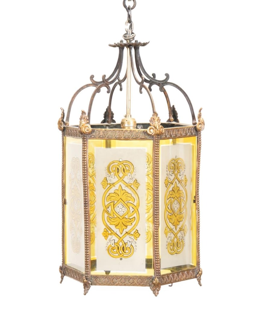 ENGLISH BRASS AND GLASS LANTERN, 19TH C. (1 of 5)