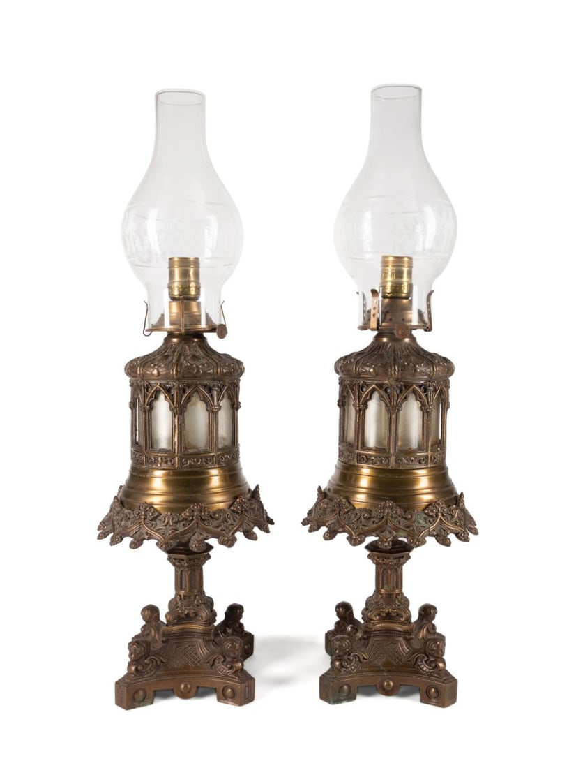PR J.F. IDEN BRONZED GOTHIC REVIVAL LAMPS, 19TH C. (1 of 6)