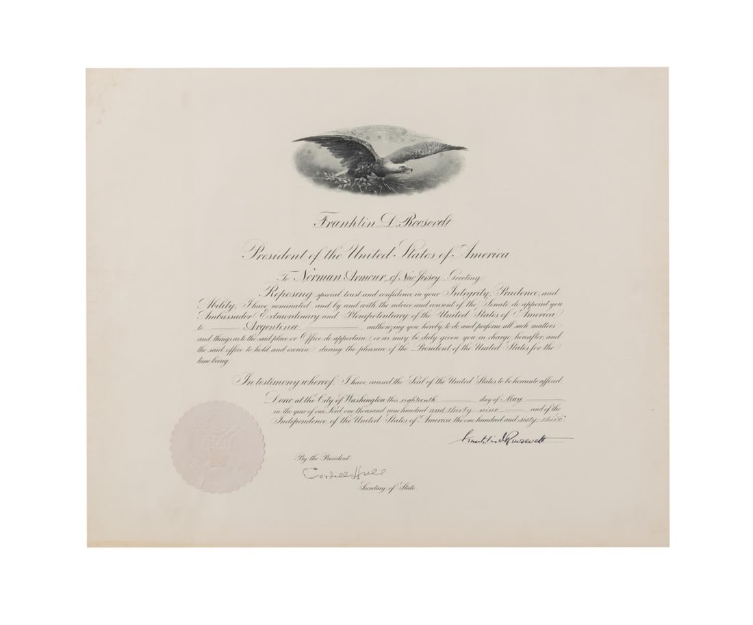 FRANKLIN ROOSEVELT SIGNED APPOINTMENT DOCUMENT (1 of 4)