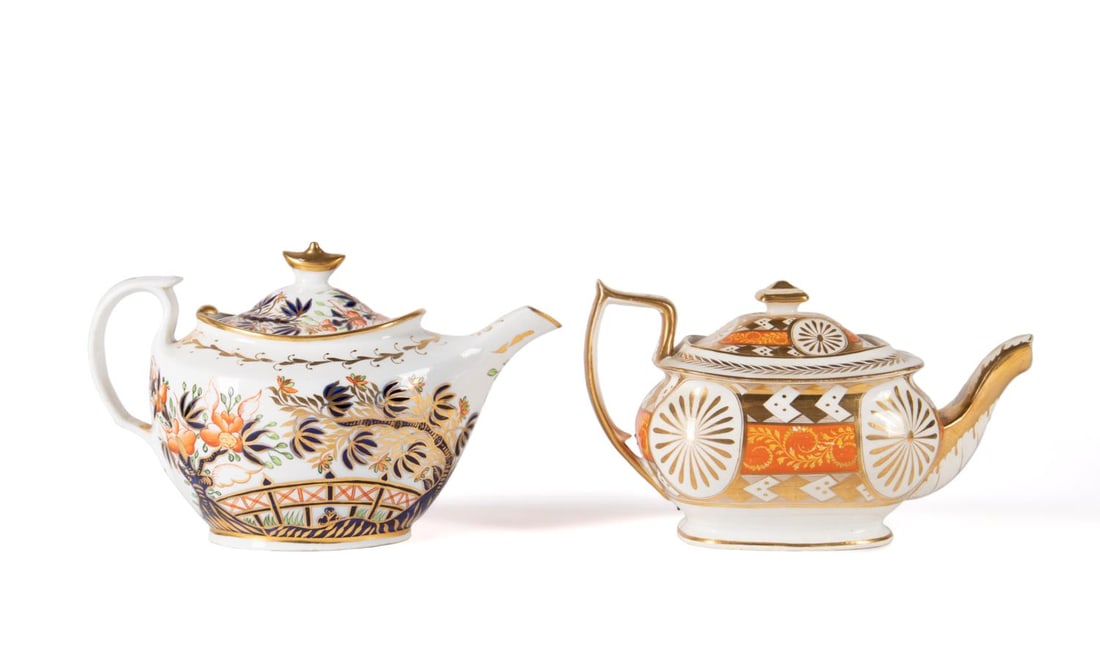 TWO COALPORT REGENCY GILT MOTIF PORCELAIN TEAPOTS (1 of 9)