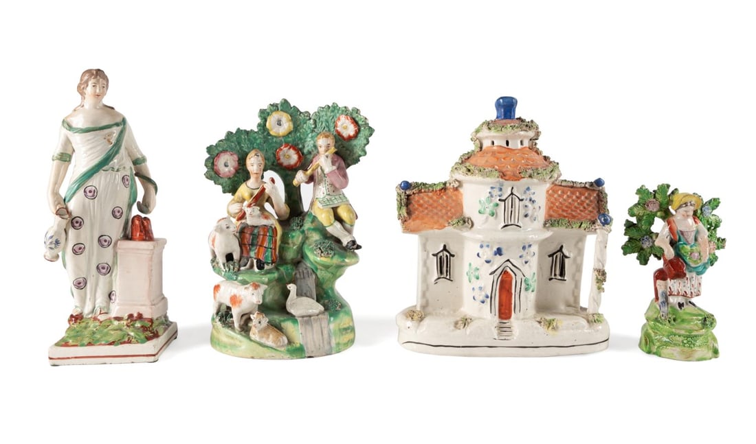 4PCS STAFFORDSHIRE PORCELAIN FIGURES AND ANIMALS (1 of 5)