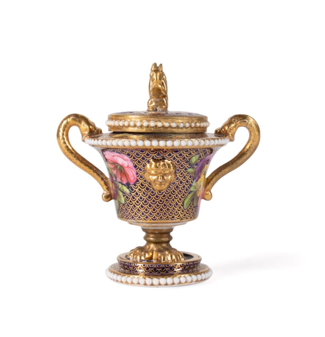 SPODE COBALT & GILT MINIATURE PORCELAIN POTPOURRI (1 of 8)