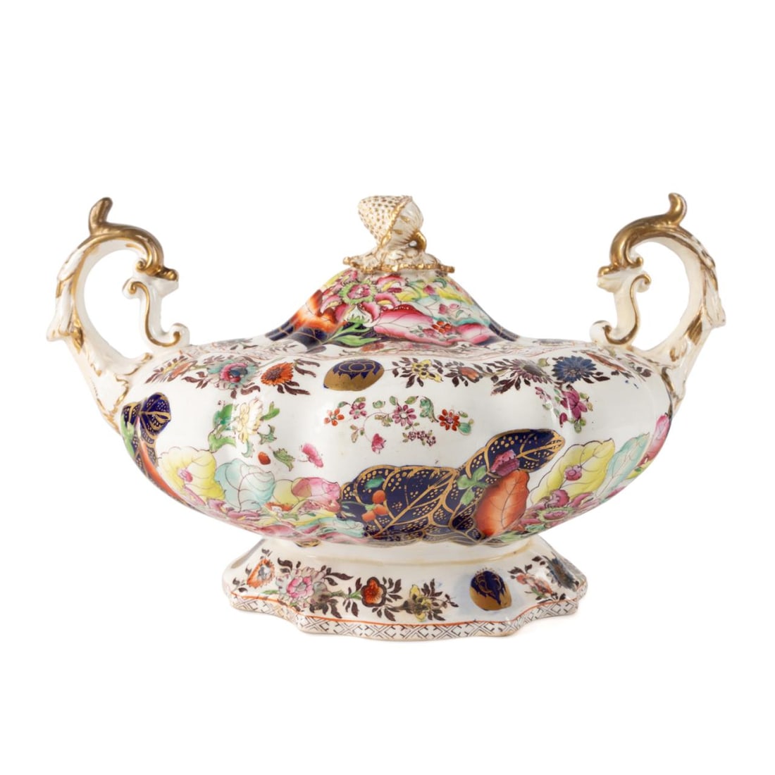 ENGLISH 'TOBACCO LEAF' IRONSTONE TUREEN, 19TH C. (1 of 7)