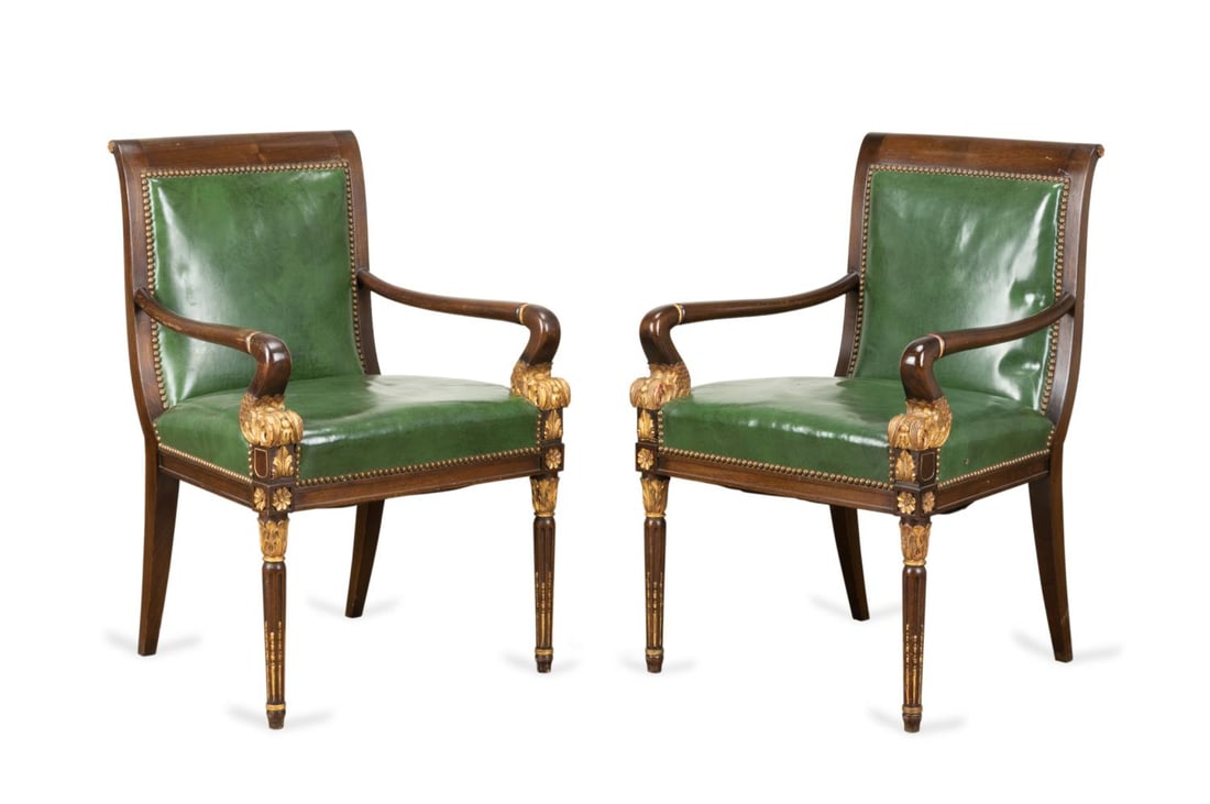 PAIR CONTINENTAL PARCEL GILT MAHOGANY ARMCHAIRS (1 of 7)