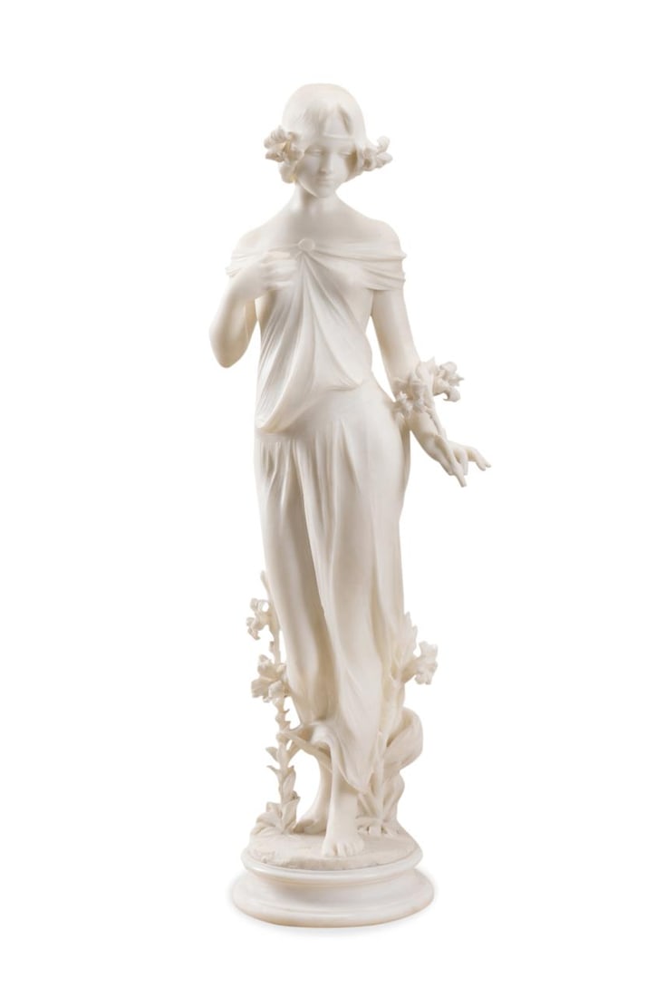 ITALIAN SCHOOL WHITE ALABASTER FEMALE SCULPTURE (1 of 7)