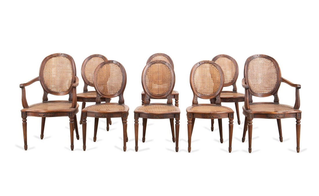 8 LOUIS XVI STYLE MAHOGANY & CANED DINING CHAIRS (1 of 4)