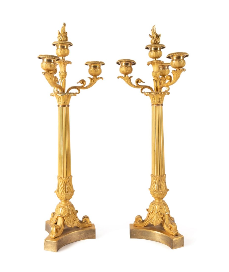 PAIR 19TH C. FRENCH GILT BRONZE CANDELABRA (1 of 8)
