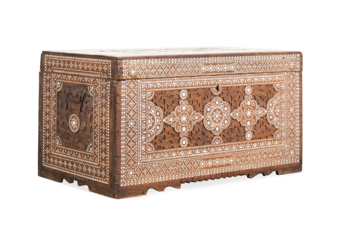 SYRIAN MOTHER OF PEARL INLAID WOODEN WEDDING CHEST (1 of 8)