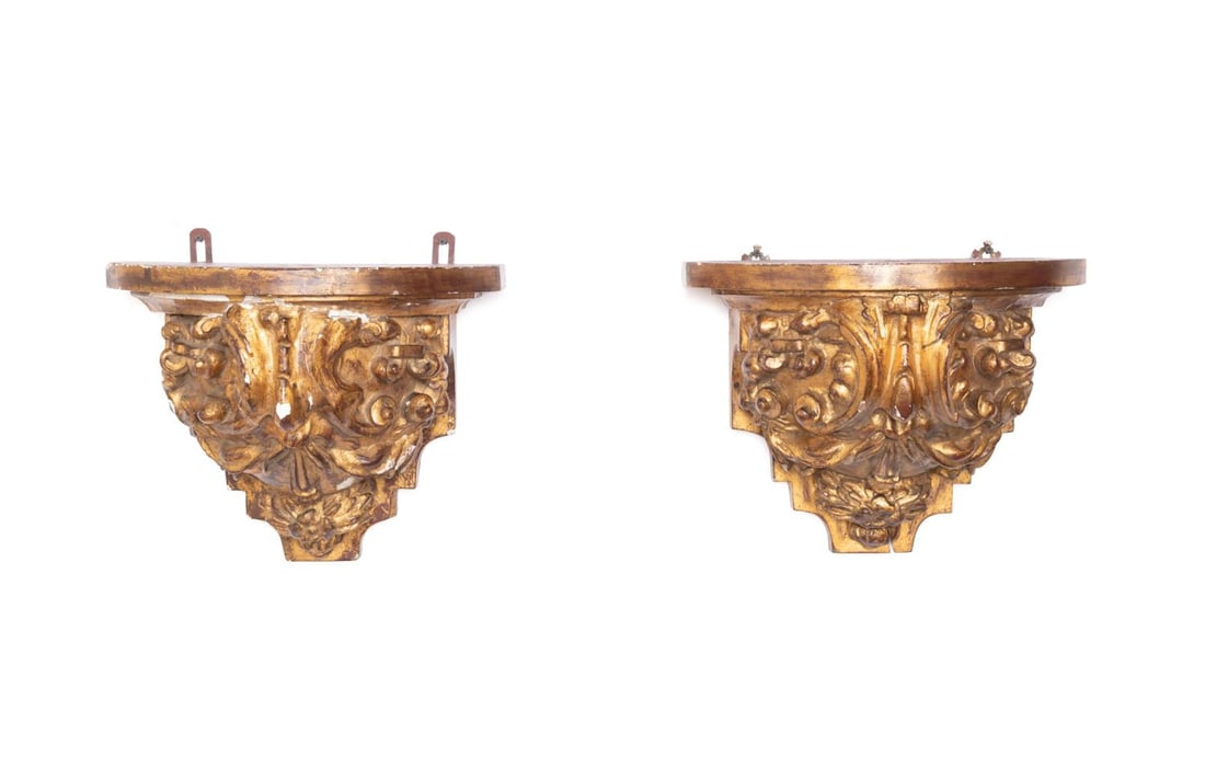 PR ITALIAN BAROQUE STYLE GILTWOOD BRACKETS, 19TH C (1 of 6)