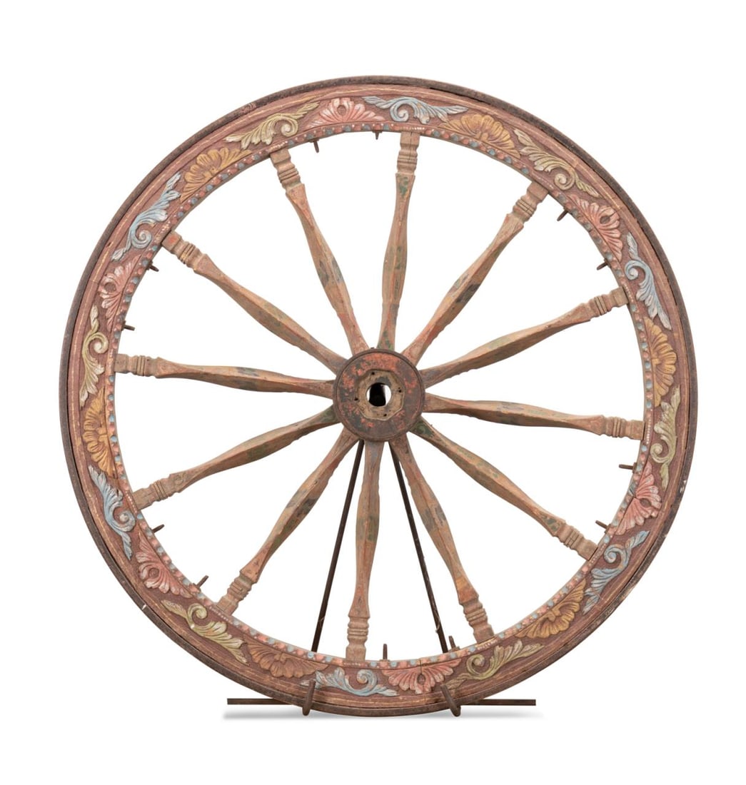 ITALIAN PAINT DECORATED MARKET CART WHEEL, 19TH C (1 of 5)