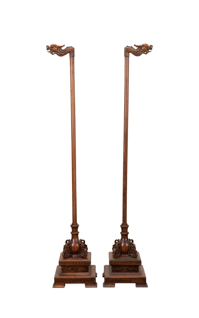 PAIR CHINESE HARDWOOD DRAGON LAMP STANDS (1 of 6)