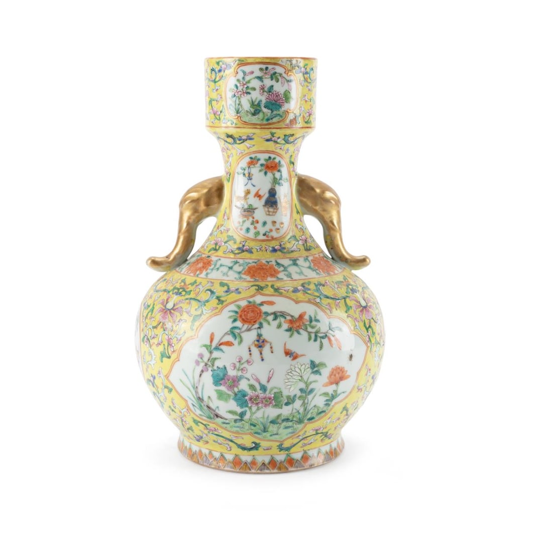 CHINESE FAMILLE ROSE YELLOW GROUND VASE (1 of 8)
