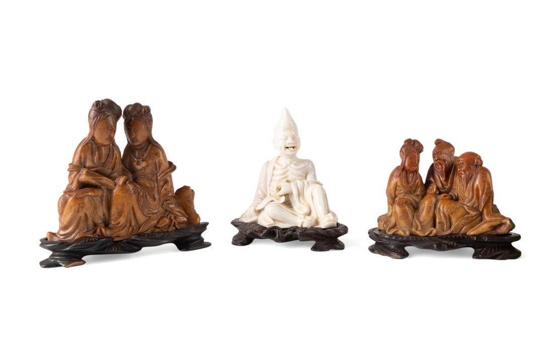 THREE CHINESE FIGURAL GROUPS W/ STANDS (1 of 10)
