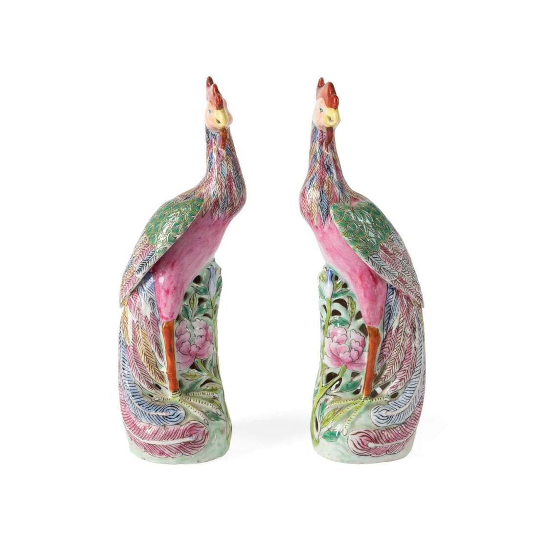 PAIR CHINESE FAMILLE ROSE PHOENIX FIGURES (1 of 7)