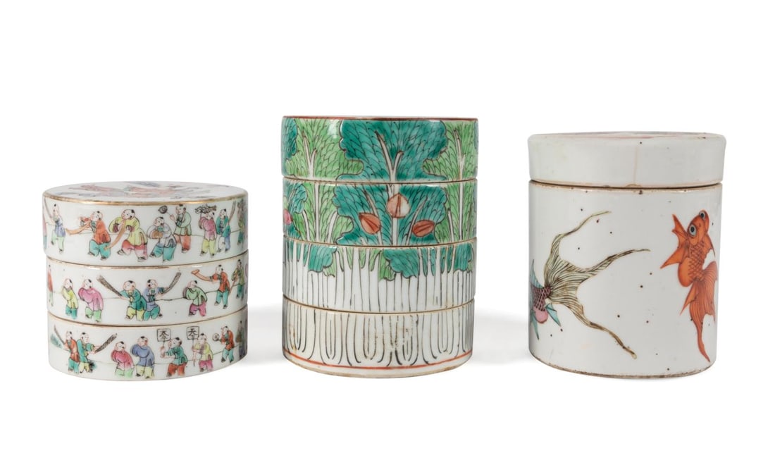 THREE CHINESE FAMILLE ROSE BOXES (1 of 9)