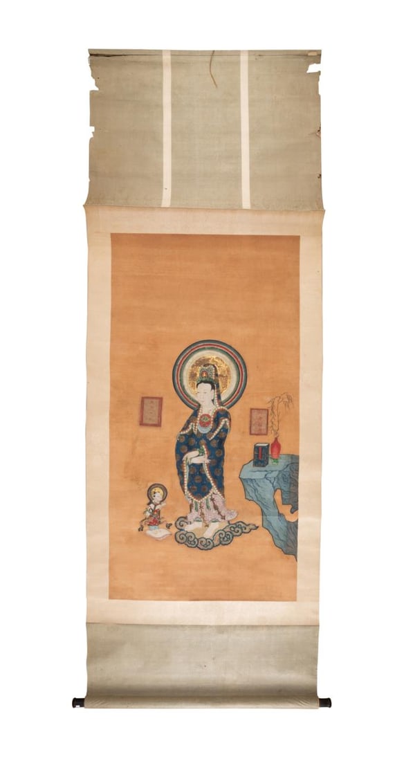 CHINESE HAND PAINTED INK AND GOUACHE SCROLL (1 of 4)