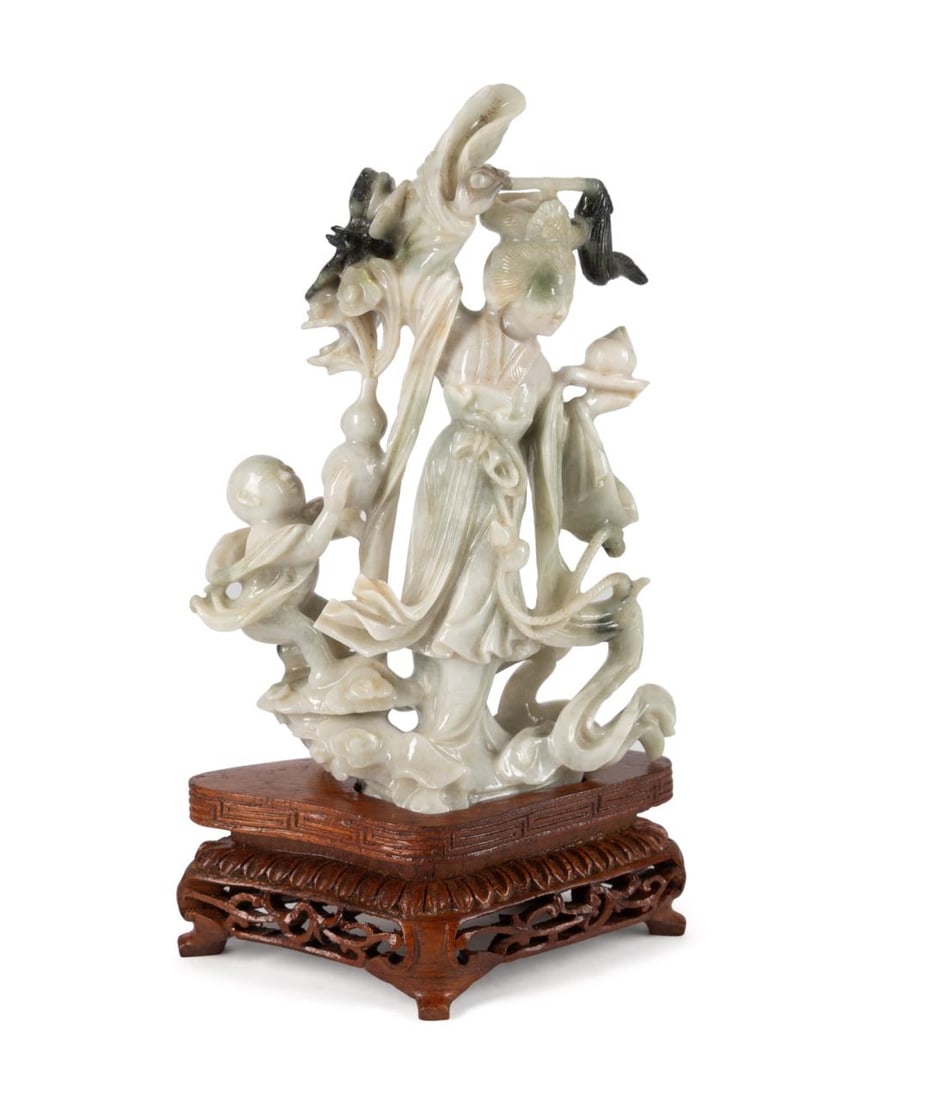 CHINESE JADE CARVING OF IMMORTAL HO HSIEN-KU (1 of 6)